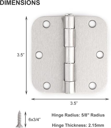 3 Pack of Door Hinges Satin Nickel 3.5 Inch x 3.5 Inch Interior Door Hinges with 5/8" Radius in Saudi Arabia