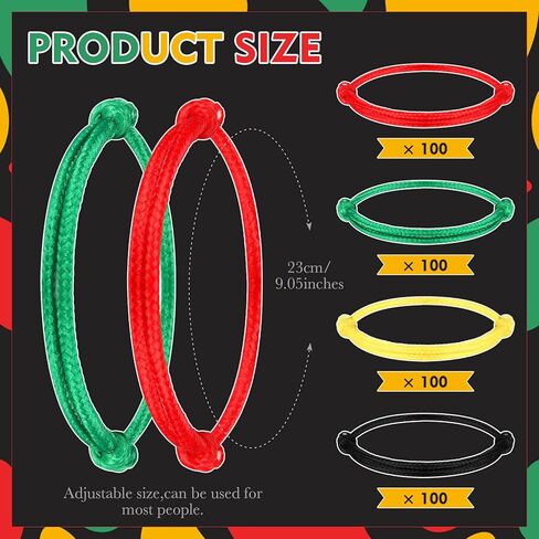 Kigeli 400 Pieces Black History Month Friendship Bracelets Bulk Neon Rope Bracelets in 4 Assorted Colors Adjustable Green Red Gold Bracelets Rope Woven Bracelets for Black History Month Party Decor in Saudi Arabia