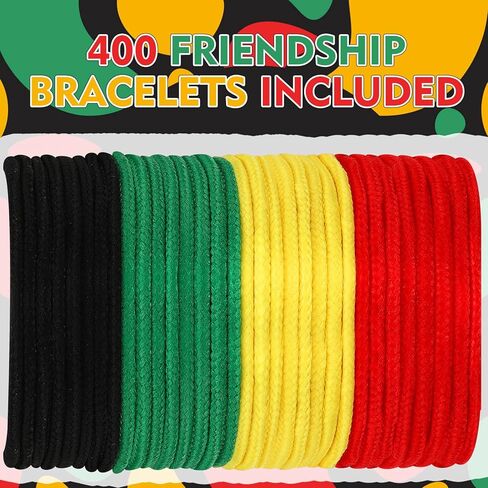 Kigeli 400 Pieces Black History Month Friendship Bracelets Bulk Neon Rope Bracelets in 4 Assorted Colors Adjustable Green Red Gold Bracelets Rope Woven Bracelets for Black History Month Party Decor in Saudi Arabia