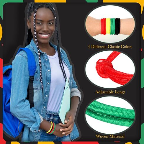 Kigeli 400 Pieces Black History Month Friendship Bracelets Bulk Neon Rope Bracelets in 4 Assorted Colors Adjustable Green Red Gold Bracelets Rope Woven Bracelets for Black History Month Party Decor in Saudi Arabia