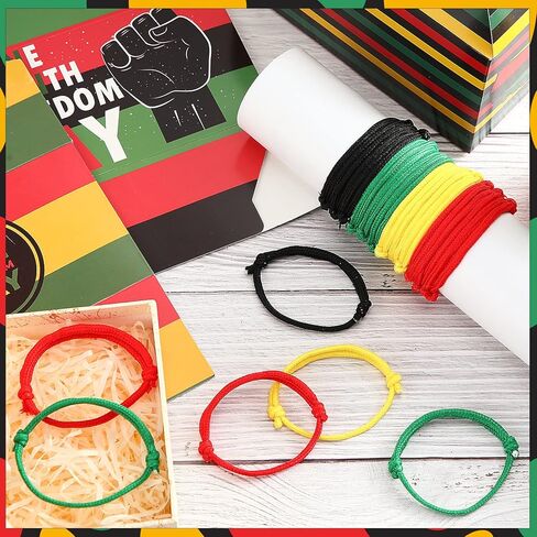 Kigeli 400 Pieces Black History Month Friendship Bracelets Bulk Neon Rope Bracelets in 4 Assorted Colors Adjustable Green Red Gold Bracelets Rope Woven Bracelets for Black History Month Party Decor in Saudi Arabia