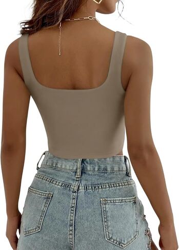 Sweet Hearts Crop Top for Women- Sleeveless Double Layer Square Neck Tank Workout Fitness Casual Basic Tank Top Made in USA in Saudi Arabia