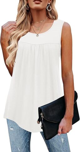 TECREW Womens Sleeveless Active Tank Tops Ruffle Loose Tunic Blouse Shirt in Kuwait