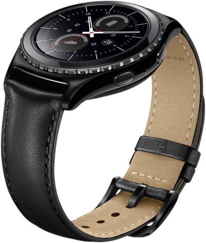 Gear S2 Classic Watch Band, Wollpo Premium Leather Bands with Bukle Spring Bar Replacement Watch Band for Samsung Gear S2 Classic Smartwatch (Leather, Black) in Saudi Arabia