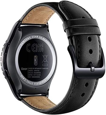 Gear S2 Classic Watch Band, Wollpo Premium Leather Bands with Bukle Spring Bar Replacement Watch Band for Samsung Gear S2 Classic Smartwatch (Leather, Black) in Saudi Arabia