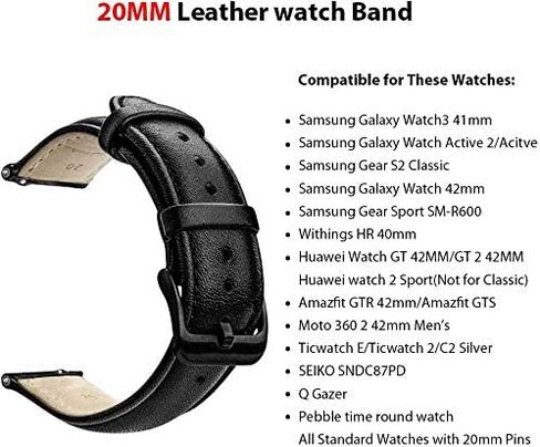 Gear S2 Classic Watch Band, Wollpo Premium Leather Bands with Bukle Spring Bar Replacement Watch Band for Samsung Gear S2 Classic Smartwatch (Leather, Black) in Saudi Arabia