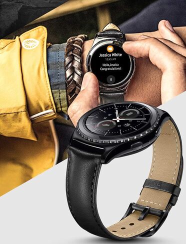 Gear S2 Classic Watch Band, Wollpo Premium Leather Bands with Bukle Spring Bar Replacement Watch Band for Samsung Gear S2 Classic Smartwatch (Leather, Black) in Saudi Arabia