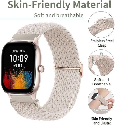 Braided Stretchy Nylon Watch Bands Compatible with Amazfit Active2/GTS/GTS 2/GTS 2 mini/GTS 2e/GTS 3/GTS 4/GTS 4 mini, Loop Elastic Fabric Straps for Amazfit Bip U Pro/Bip 3 Pro/Bip Women Men in Saudi Arabia