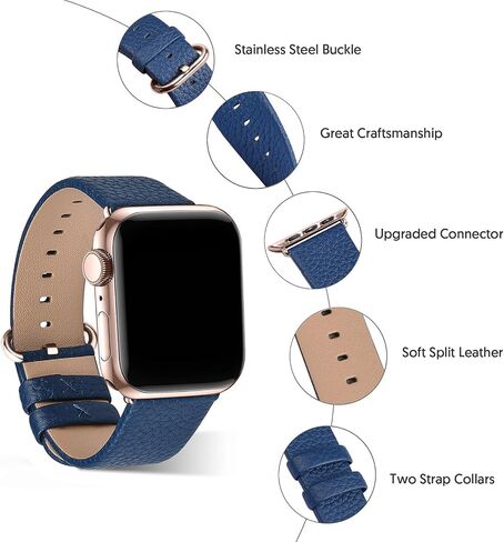 Fullmosa Compatible Apple Watch Band 49/45/44/42/41/40/38mm Premium Genuine Leather Replacement Strap, Compatible with Apple Watch SE Series ultra 2/9/8/7/6/5/4/3/2/1 for Men and Women in Saudi Arabia