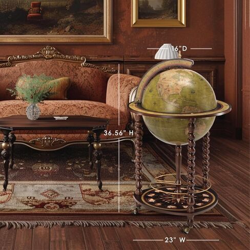 Waypoint Geographic Explora Bar Globe، قطر 16 بوصة، كرة عالمية أنيقة، كرة صغيرة لتخزين المشروبات الكحولية لديكور المنزل والمكتب، 36.56 بوصة ارتفاع × 23 بوصة عرض × 16 بوصة عمق، بني عسلي in Kuwait