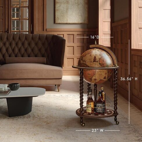 Waypoint Geographic Explora Bar Globe, 16" Diameter Elegant World Globe, Liquor Storage Mini Bar Globe for Home and Office Decor, 36.56" H x 23" W x 16"D, Antique White in Saudi Arabia
