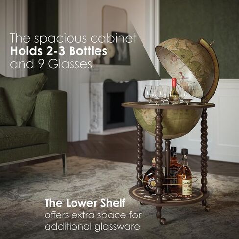 Waypoint Geographic Explora Bar Globe، قطر 16 بوصة، كرة عالمية أنيقة، كرة صغيرة لتخزين المشروبات الكحولية لديكور المنزل والمكتب، 36.56 بوصة ارتفاع × 23 بوصة عرض × 16 بوصة عمق، بني عسلي in Kuwait