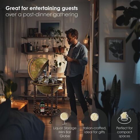 Waypoint Geographic Explora Bar Globe، قطر 16 بوصة، كرة عالمية أنيقة، كرة صغيرة لتخزين المشروبات الكحولية لديكور المنزل والمكتب، 36.56 بوصة ارتفاع × 23 بوصة عرض × 16 بوصة عمق، بني عسلي in Kuwait