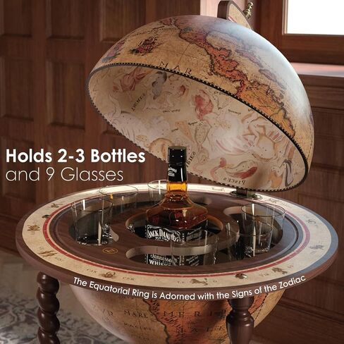 Waypoint Geographic Explora Bar Globe, 16" Diameter Elegant World Globe, Liquor Storage Mini Bar Globe for Home and Office Decor, 36.56" H x 23" W x 16"D, Antique White in Saudi Arabia