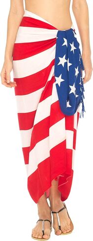 SHU-SHI Womens Beach Swimsuit Cover Up American Flag Sarong Wrap & Coconut Clip in Saudi Arabia