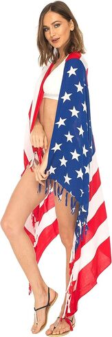 SHU-SHI Womens Beach Swimsuit Cover Up American Flag Sarong Wrap & Coconut Clip in Saudi Arabia