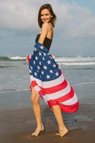 SHU-SHI Womens Beach Swimsuit Cover Up American Flag Sarong Wrap & Coconut Clip in Saudi Arabia
