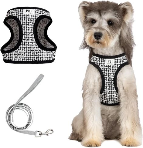Small Dog Harness and Leash Set, No Pull No Chock Soft Mesh Breathable Adjustable Dog Vest Harnesses Plaid for Puppies Small Dogs Cats Animals in Saudi Arabia