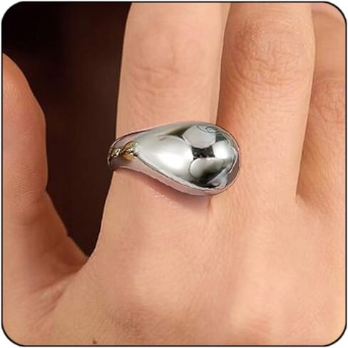 Chunky Gold Teardrop Rings For Women,Stainless Steel Water Drop Ring Thick Dome Gold Open Dupes Rings Non Tarnish Statement Trend Jewelry in Saudi Arabia