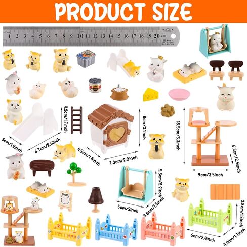 Hamster Figures Playset Toy 43 Pack Pet Pretend Play Toys Realistic Hamster Figurines Toys Plastic Hamster Care Role Play EduDogional Learning Playset Home Party Supplies Cake Toppers in Kuwait