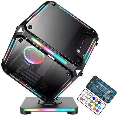 حافظة matx، حافظة itx/حافظة PC/زجاج مقسى فاخر/ ثلاثي الجوانب مع USB3.0x1، منفذ USB2.0x2 I/O/ARGB HUB متضمن (أسود بدون مراوح) in Kuwait