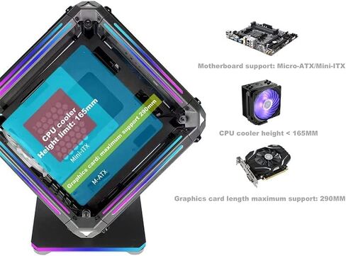 حافظة matx، حافظة itx/حافظة PC/زجاج مقسى فاخر/ ثلاثي الجوانب مع USB3.0x1، منفذ USB2.0x2 I/O/ARGB HUB متضمن (أسود بدون مراوح) in Kuwait