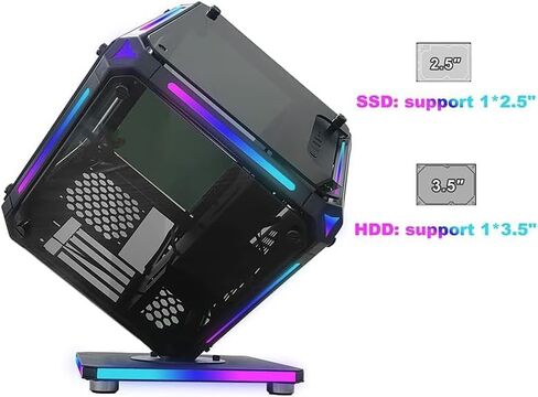حافظة matx، حافظة itx/حافظة PC/زجاج مقسى فاخر/ ثلاثي الجوانب مع USB3.0x1، منفذ USB2.0x2 I/O/ARGB HUB متضمن (أسود بدون مراوح) in Kuwait