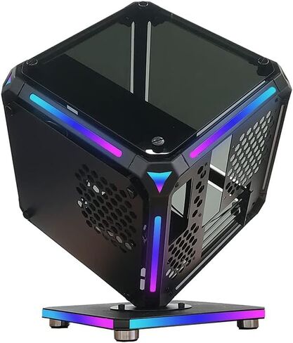 حافظة matx، حافظة itx/حافظة PC/زجاج مقسى فاخر/ ثلاثي الجوانب مع USB3.0x1، منفذ USB2.0x2 I/O/ARGB HUB متضمن (أسود بدون مراوح) in Kuwait