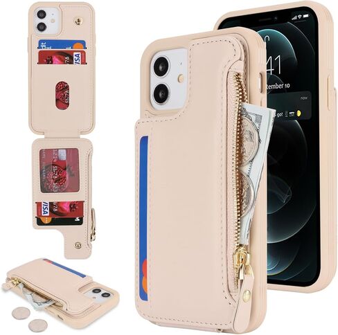 حافظة Cavor لهاتف iPhone 12 مع حامل بطاقة، حافظة محفظة iPhone 12 للنساء والرجال، حافظة هاتف iPhone 12 Pro مع محفظة، مشبك مغناطيسي جلدي بسحاب وفتحات لبطاقات الجيب - أرجواني in Kuwait