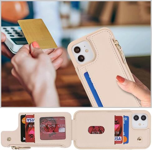 حافظة Cavor لهاتف iPhone 12 مع حامل بطاقة، حافظة محفظة iPhone 12 للنساء والرجال، حافظة هاتف iPhone 12 Pro مع محفظة، مشبك مغناطيسي جلدي بسحاب وفتحات لبطاقات الجيب - أرجواني in Kuwait