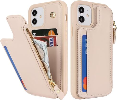 حافظة Cavor لهاتف iPhone 12 مع حامل بطاقة، حافظة محفظة iPhone 12 للنساء والرجال، حافظة هاتف iPhone 12 Pro مع محفظة، مشبك مغناطيسي جلدي بسحاب وفتحات لبطاقات الجيب - أرجواني in Kuwait