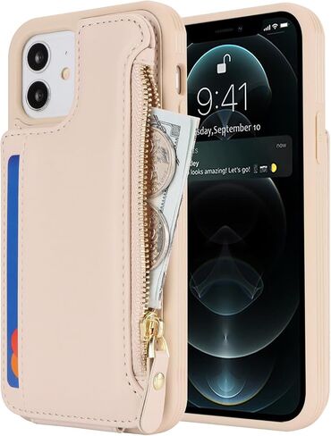 حافظة Cavor لهاتف iPhone 12 مع حامل بطاقة، حافظة محفظة iPhone 12 للنساء والرجال، حافظة هاتف iPhone 12 Pro مع محفظة، مشبك مغناطيسي جلدي بسحاب وفتحات لبطاقات الجيب - أرجواني in Kuwait