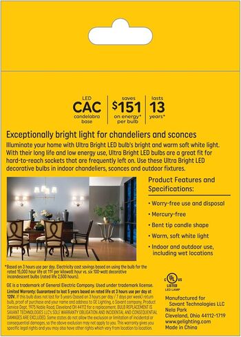 GE Ultra Bright LED Light Bulbs, 8W (1080 lumens), Soft White Candle Lights, Clear Decorative CA12 Light Bulbs, Medium Base (3 Pack) in Saudi Arabia