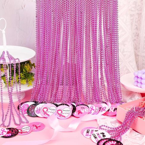 Breast Cancer Awareness Beaded Necklaces Pink Ribbon Bead Pendant Necklace Breast Cancer Decorations for Theme Party Costume Accessories in Saudi Arabia