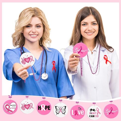 Breast Cancer Awareness Beaded Necklaces Pink Ribbon Bead Pendant Necklace Breast Cancer Decorations for Theme Party Costume Accessories in Saudi Arabia