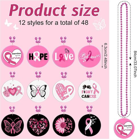 Breast Cancer Awareness Beaded Necklaces Pink Ribbon Bead Pendant Necklace Breast Cancer Decorations for Theme Party Costume Accessories in Saudi Arabia