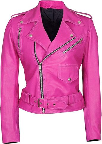 LP-FACON Womens Hot Pink Lambskin Real Leather Jacket - Motorcycle Style Brando Biker Genuine Leather Jacket in Saudi Arabia