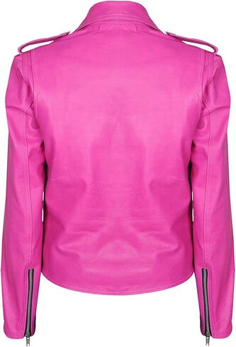 LP-FACON Womens Hot Pink Lambskin Real Leather Jacket - Motorcycle Style Brando Biker Genuine Leather Jacket in Saudi Arabia