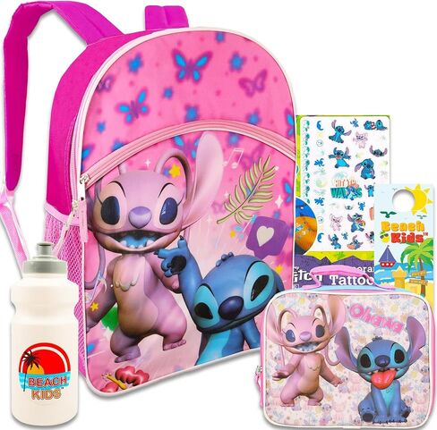 حقيبة ظهر Disney Lilo and Stitch مع صندوق غداء للأطفال - حزمة مع حقيبة ظهر Angel & Stitch Butterfly، وحقيبة غداء Ohana، والمزيد | مجموعة حقيبة ظهر ستيتش آند آنجل in Saudi Arabia