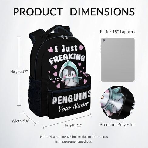 Kids School Backpack - 17 Inch Cute Penguin Bookbag for Girls - Durable Black School Bag for Elementary & Travel in Saudi Arabia