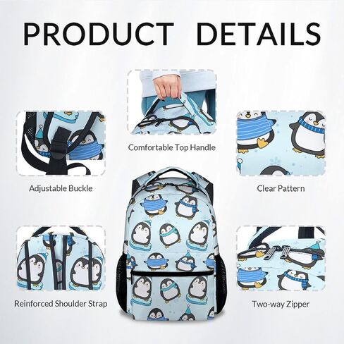 Kids School Backpack - 17 Inch Cute Penguin Bookbag for Girls - Durable Black School Bag for Elementary & Travel in Saudi Arabia