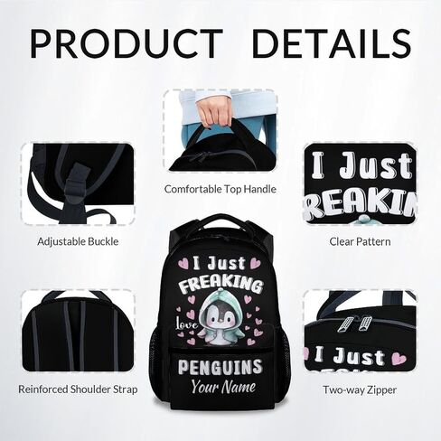 Kids School Backpack - 17 Inch Cute Penguin Bookbag for Girls - Durable Black School Bag for Elementary & Travel in Saudi Arabia