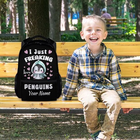 Kids School Backpack - 17 Inch Cute Penguin Bookbag for Girls - Durable Black School Bag for Elementary & Travel in Saudi Arabia