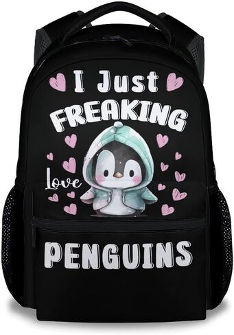 Kids School Backpack - 17 Inch Cute Penguin Bookbag for Girls - Durable Black School Bag for Elementary & Travel in Saudi Arabia