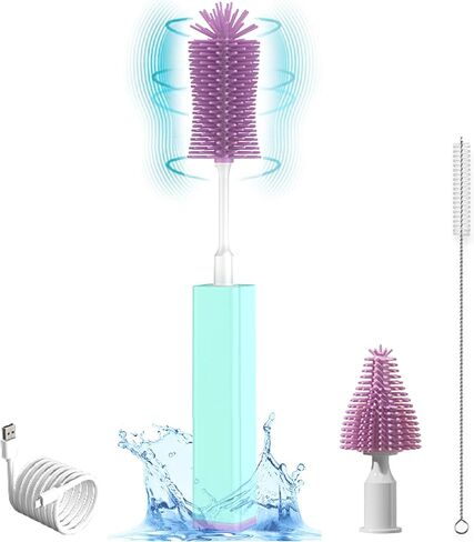 Electric Bottle Brush Cleaner, USB Rechargeable Electric Baby Bottle Brush Set, IPX7 Waterproof Silicone Bottle Brush, 2 Modes & 360° Rotation, Perfect Giftfor New Moms in Saudi Arabia