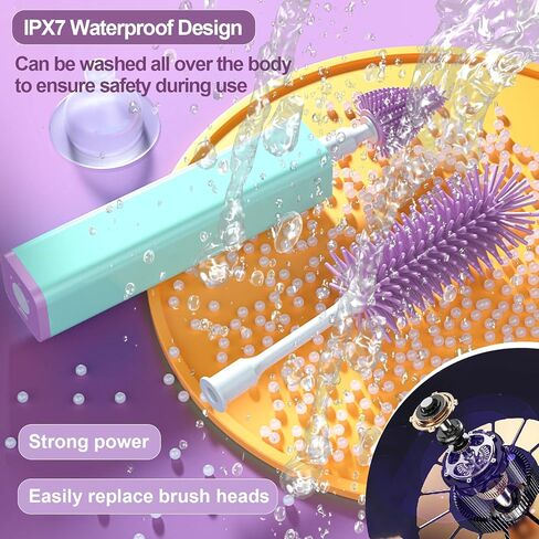 Electric Bottle Brush Cleaner, USB Rechargeable Electric Baby Bottle Brush Set, IPX7 Waterproof Silicone Bottle Brush, 2 Modes & 360° Rotation, Perfect Giftfor New Moms in Saudi Arabia