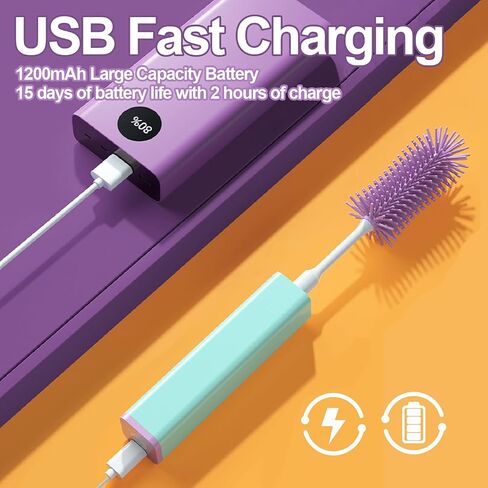 Electric Bottle Brush Cleaner, USB Rechargeable Electric Baby Bottle Brush Set, IPX7 Waterproof Silicone Bottle Brush, 2 Modes & 360° Rotation, Perfect Giftfor New Moms in Saudi Arabia