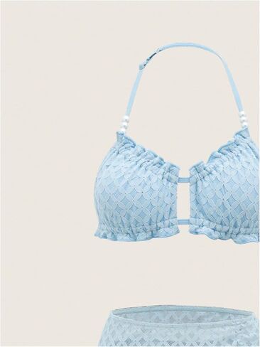 Girl's 3 Piece Bathing Suit Backless Frill Halter Swim Suits Bikini Sets with Ruched Swim Skirt Cover Up in Saudi Arabia