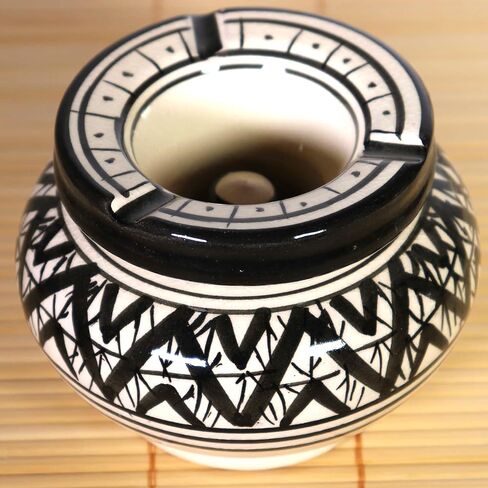 TK B&D Moroccan Ashtray with Geometric and Berber Design, Black Made and Hand-Painted with Anti-Odour Lid in Saudi Arabia