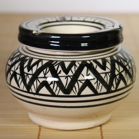 TK B&D Moroccan Ashtray with Geometric and Berber Design, Black Made and Hand-Painted with Anti-Odour Lid in Saudi Arabia